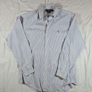 Ralph Lauren Men's White and Blue Pinstripe Shirt